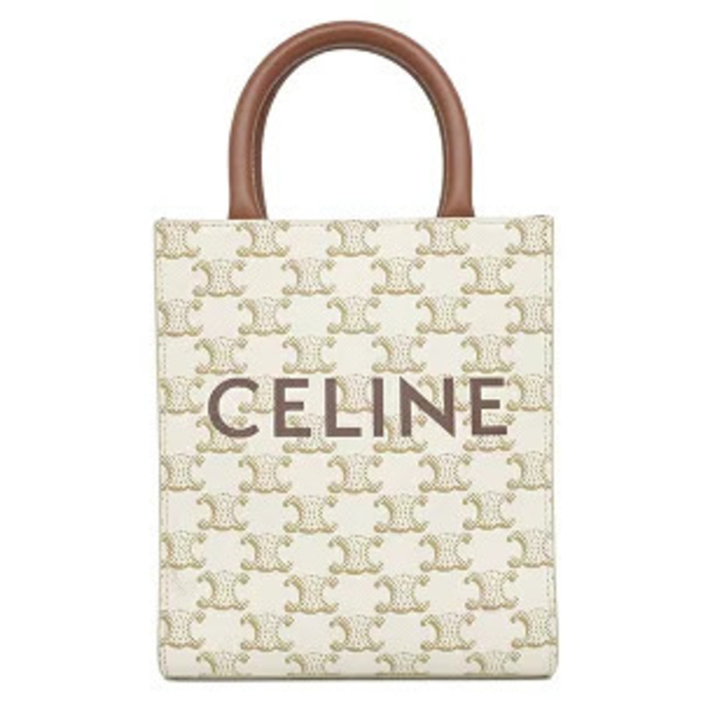 Celine Bag Vertical Cabas Leather Triomphe Canvas White Tote Shoulder - Picture 1 of 6